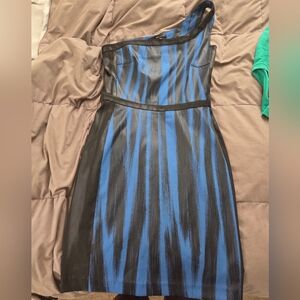 JAYGODFREY One-Shoulder Dress in Blue and Black